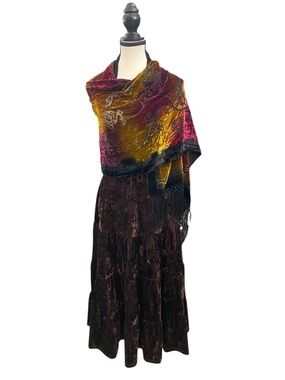 Silk Velvet Scarf 21” x 68” dark burgundy and copper